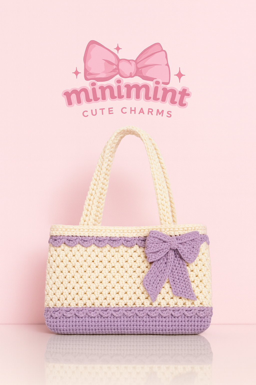 Crochet Lavender Bow Tote โ Handmade Aesthetic Shoulder Bag