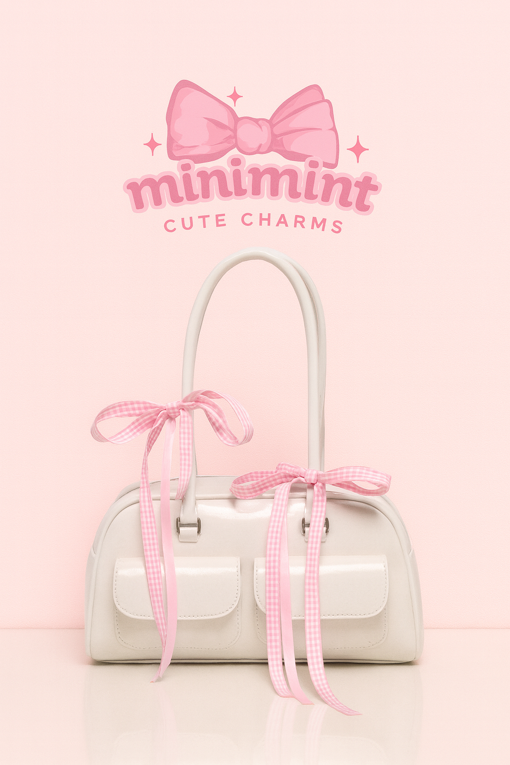 Pink Ribbon Glossy Shoulder Bag – Cute Aesthetic Soft-Girl Handbag