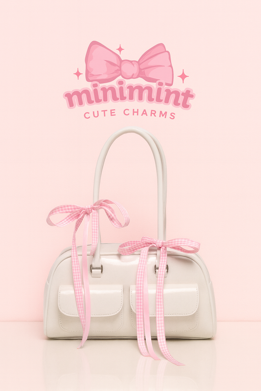 Pink Ribbon Glossy Shoulder Bag – Cute Aesthetic Soft-Girl Handbag