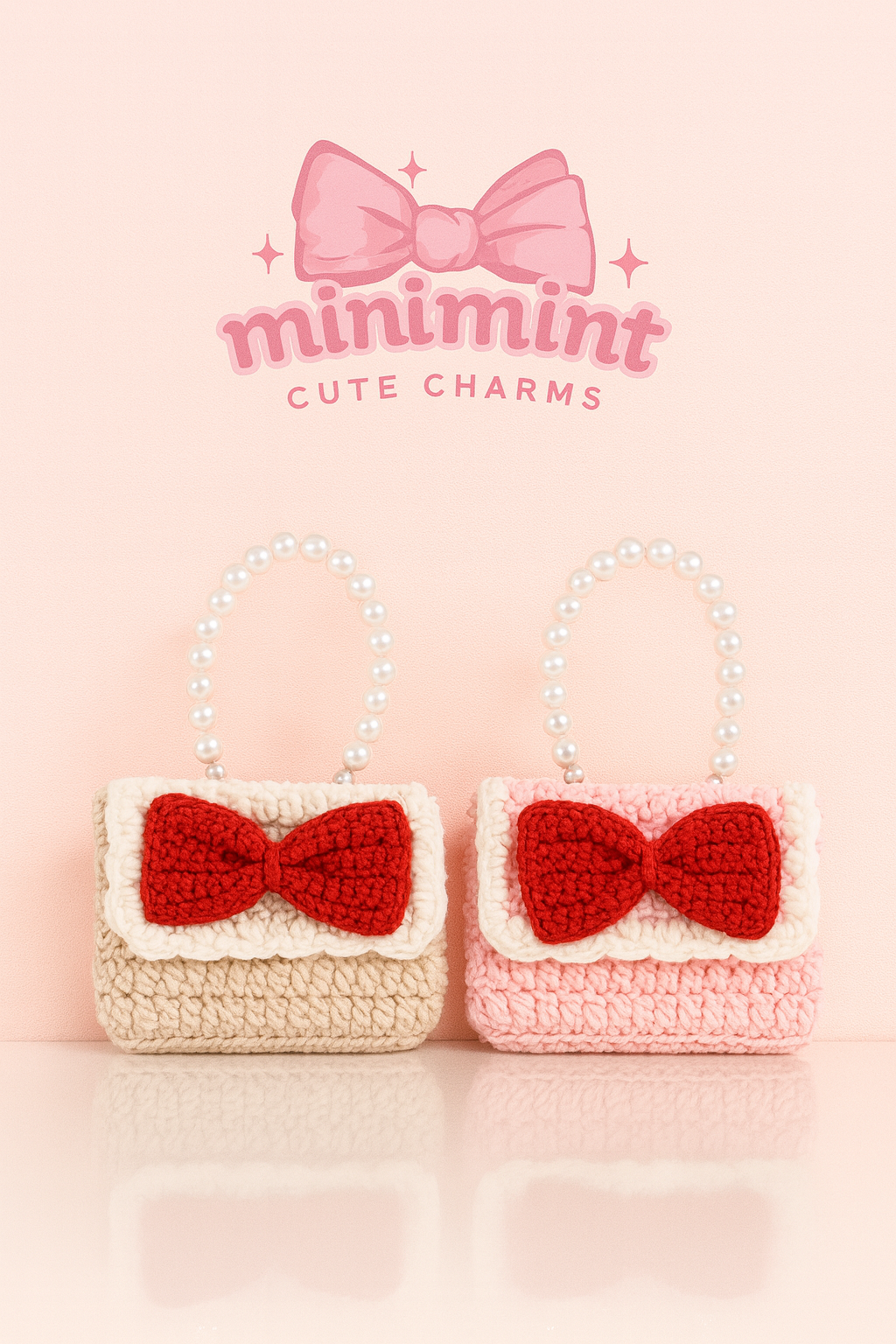 Crochet Bow Pearl Bag – Cute Handmade-Style Purse (2 Colors)