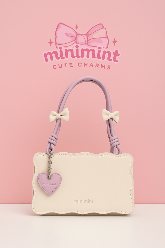 Pastel Wavy Bow Bag – Cute Aesthetic Handbag With Heart Charm