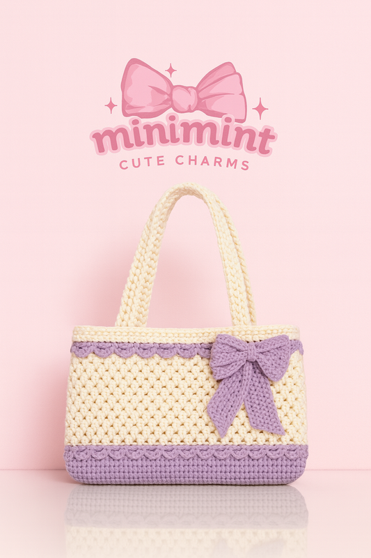 Crochet Lavender Bow Tote – Handmade Aesthetic Shoulder Bag