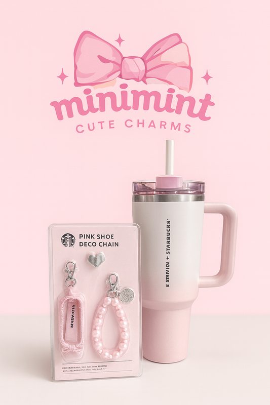 Pink Tumbler + Deco Charm Set – Aesthetic Pastel Cup With Accessory Chains