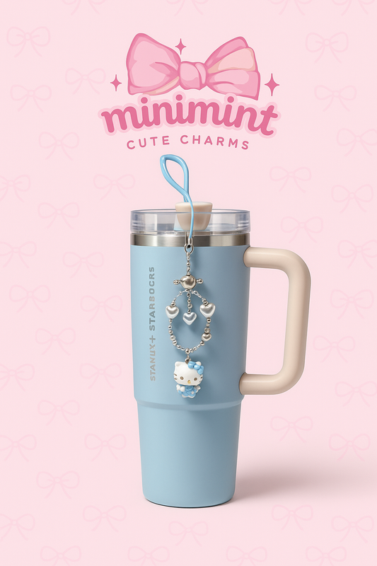 Blue Aesthetic Tumbler – Premium Handle Cup With Silver Heart Charm & Cute Pendant