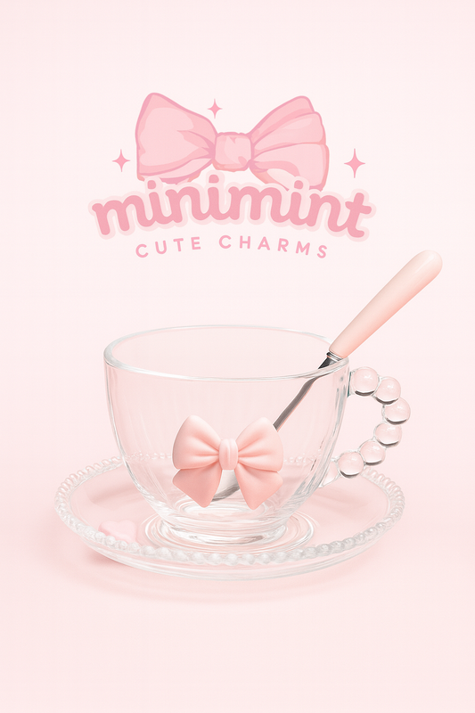 Pearl Handle Glass Teacup Set – Pink Bow Cup + Spoon + Saucer