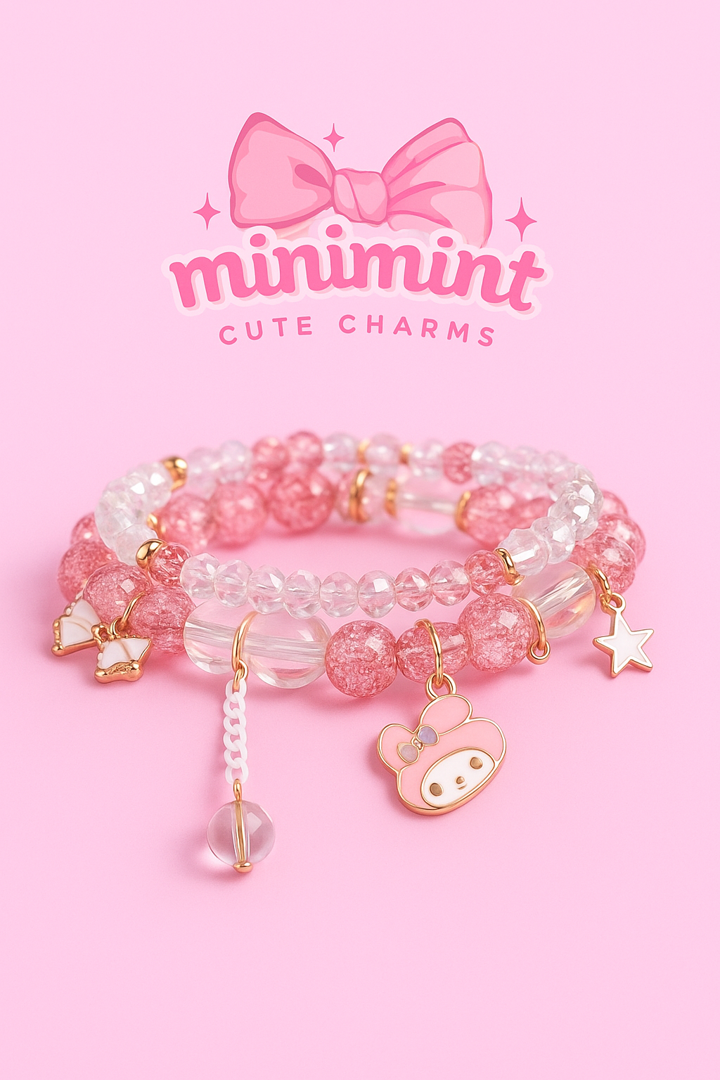 Pink Crystal Charm Bracelet – Cute Beaded Aesthetic Jewelry