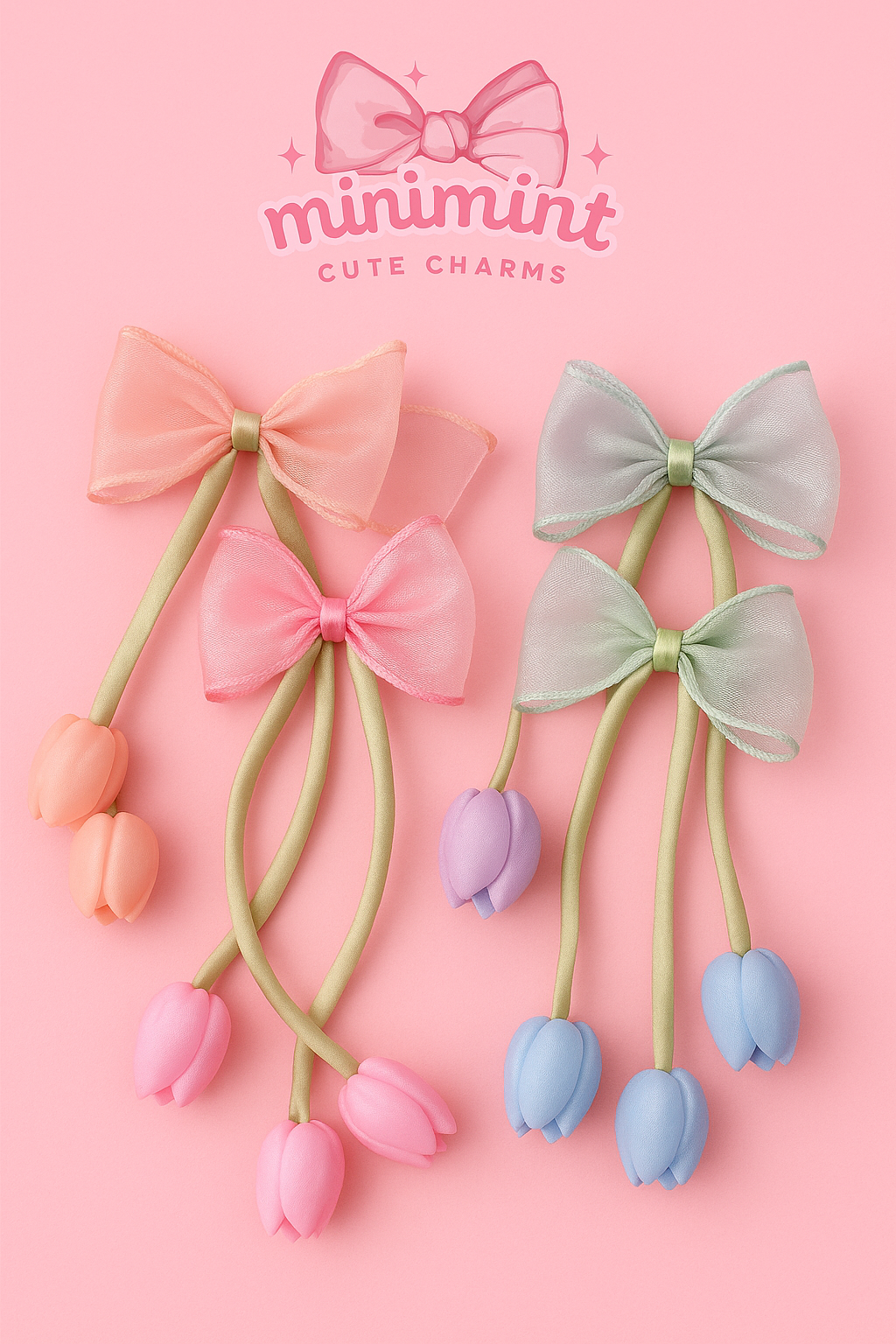 Tulip Ribbon Hair Clips – Pastel Bloom Edition (Set of 2)