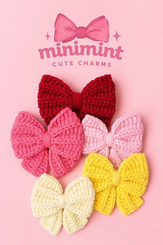 Handmade Crochet Bow Hair Clips – Soft Knitted Aesthetic (5 Colors)