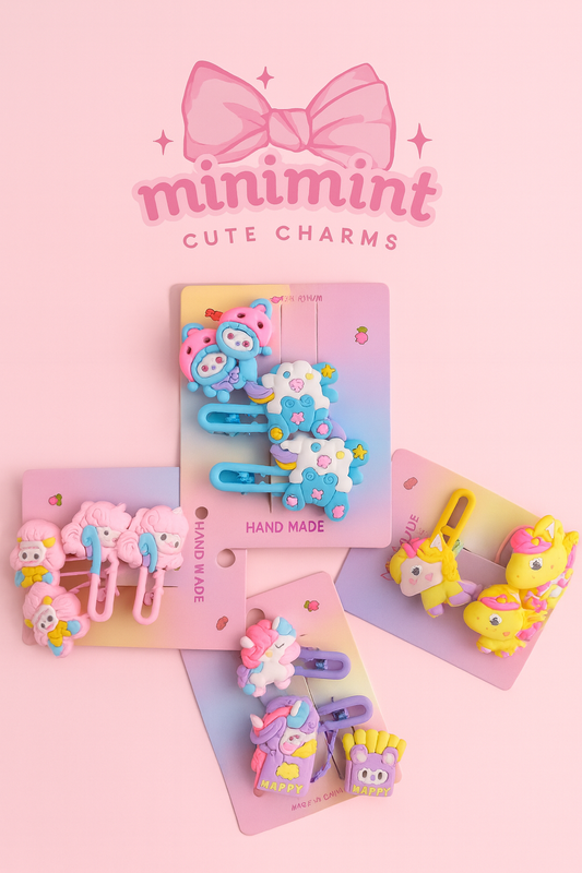 Cute Kawaii Hair Clip & Hair Tie Set – Soft Rubber Cartoon Clips (Handmade Edition)