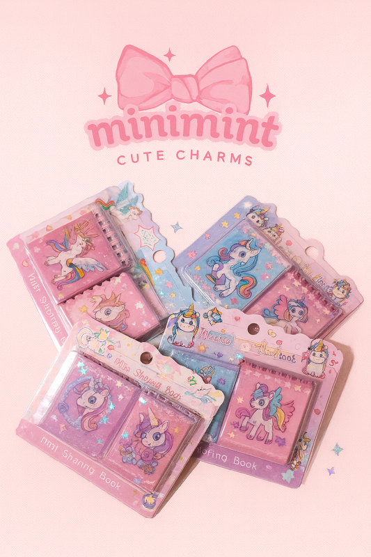 Mini Unicorn Diary with Stickers – Cute Pocket Notebook for Kids | Glitter Cover | Random Designs