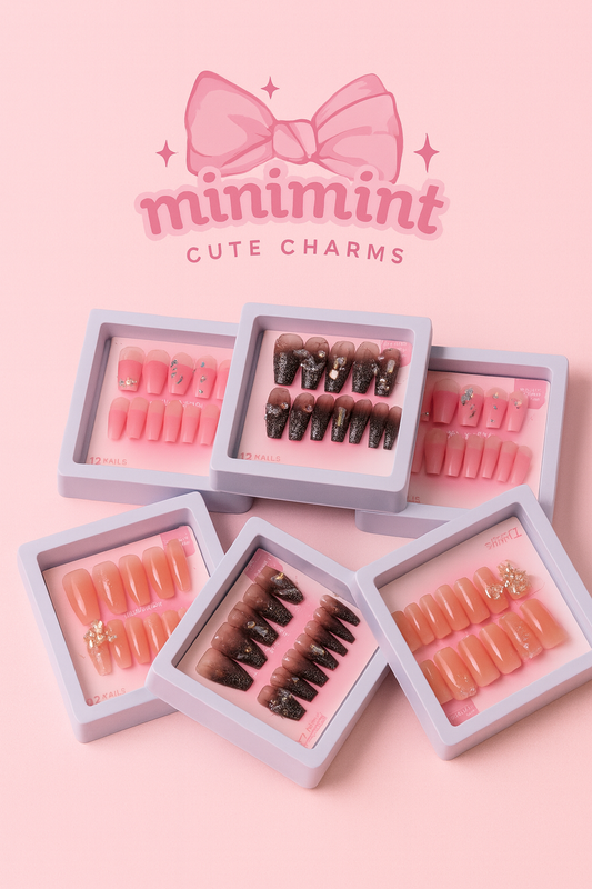 Premium Press-On Nails Set (12pcs) – Soft Pink, Glitter, Ombre Designs | Reusable Luxury False Nails