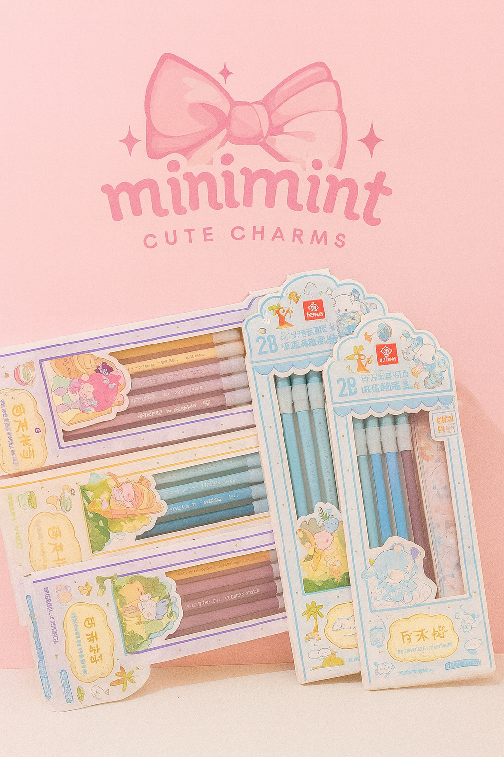 Cute Pastel 2B Pencil Set with Stickers – Aesthetic Writing Set (6 Pencils + Sticker Sheet)