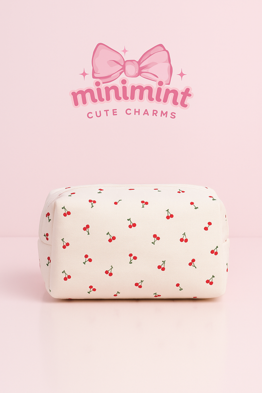 Cherry Canvas Pouch – Cute Aesthetic Makeup & Travel Organizer