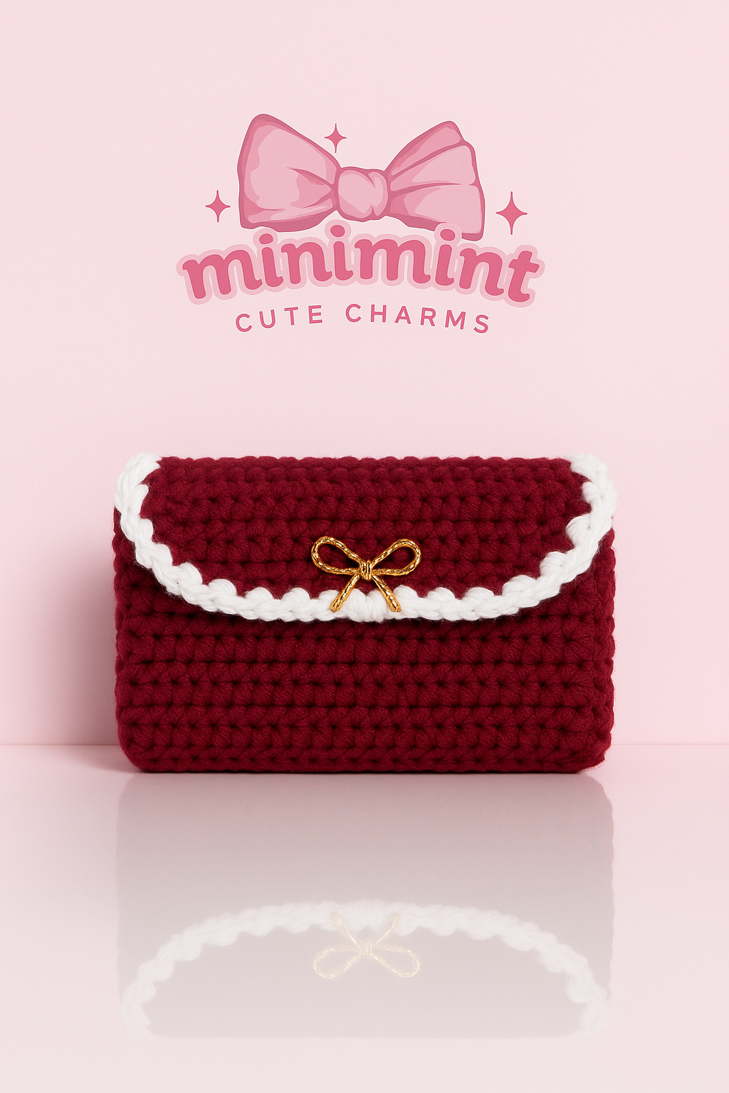 Hand-Knitted Bow Clutch – Maroon Cozy Knit Purse