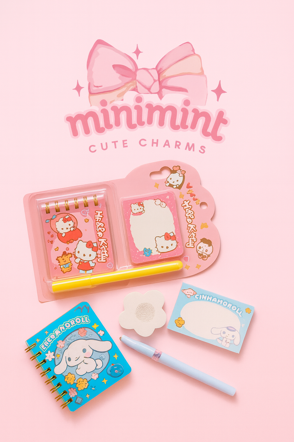 Cute Mini Stationery Set – Notebook + Sticky Notes + Pen (Kawaii Edition)
